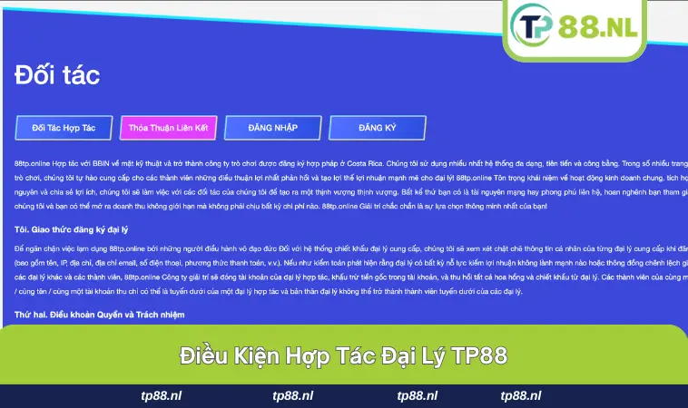 Đại Lý TP88 2 Một số điều kiện và tiêu chuẩn dành cho đại lý mới đăng ký