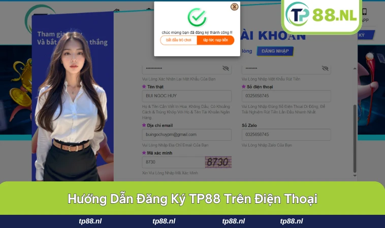 Đăng Ký TP88 3 Đăng ký tài khoản TP88 mọi lúc trên điện thoại cầm tay