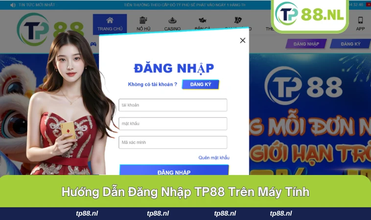 Đăng Nhập TP88 1 Giao diện đăng nhập tại TP88 trên máy tính đơn giản và dễ dùng.