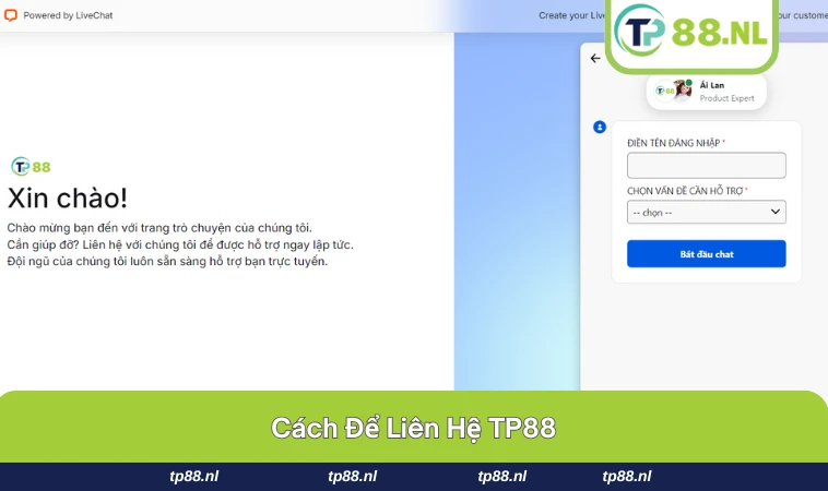 Liên Hệ TP88 1 Giao diện khung chat hỗ trợ của TP88