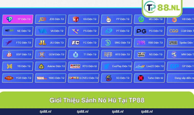Nổ Hũ TP88 1 Giao diện sảnh nổ hũ tại TP88 trên màn hình.